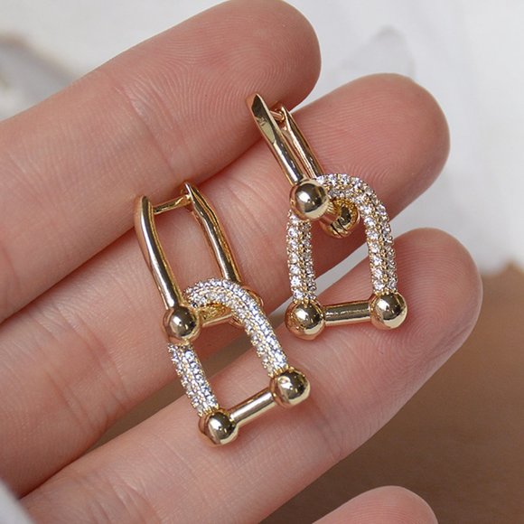Jewelry - NEW 14K Gold Plated Diamond Horseshoe Earrings